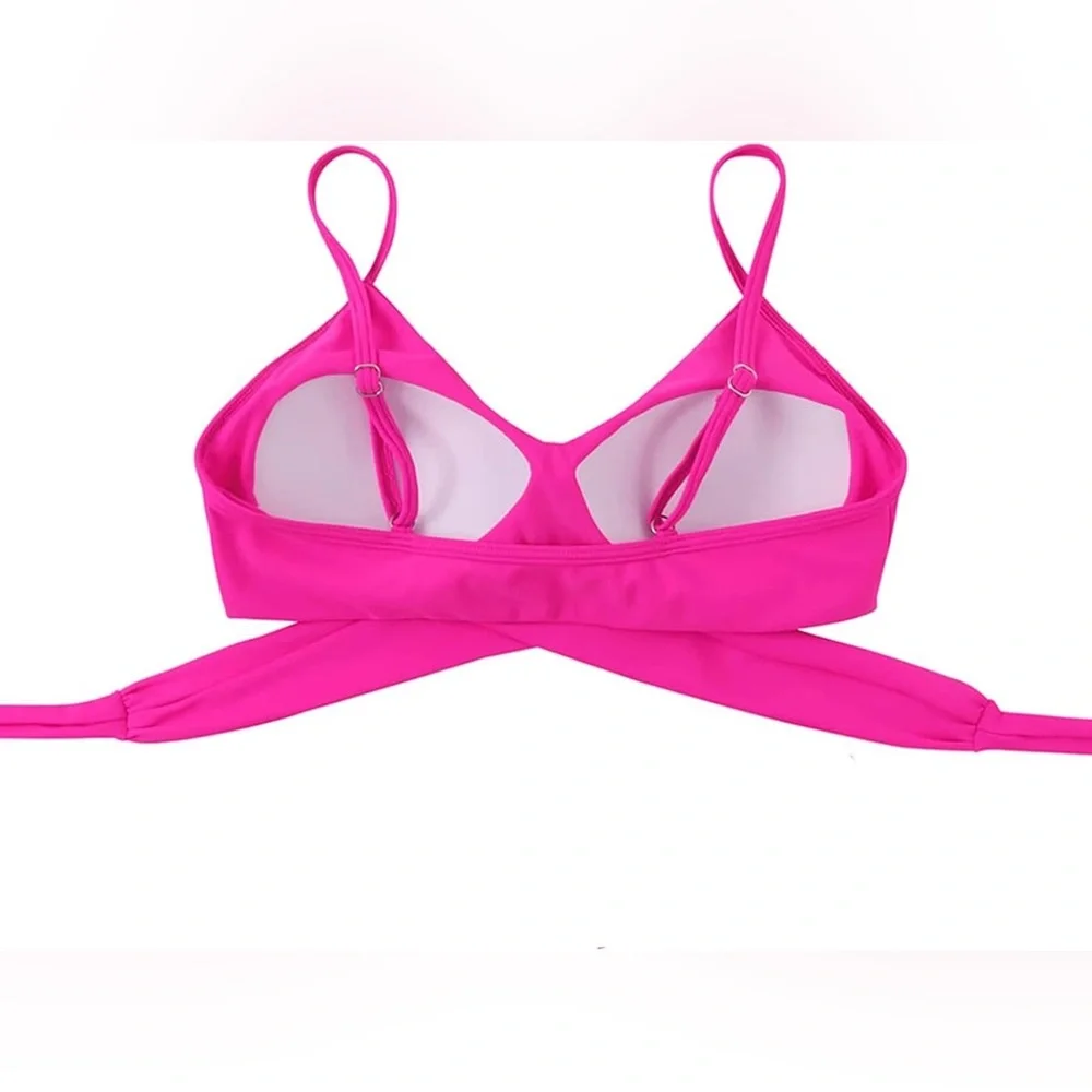 325. SMALL NWT Women Wrap Bikini Top Push Up Padded Swimsuit Top Criss Cross Tie - Picture 4 of 7